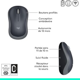 Souris sans fil Logitech M185 — 2,4 GHz, ambidextre, 1000 PPP – Image 2