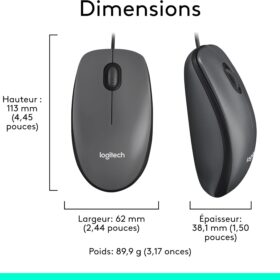 Souris USB filaire Logitech M100 —  ambidextre 3 boutons, 1000 PPP — Gris – Image 2