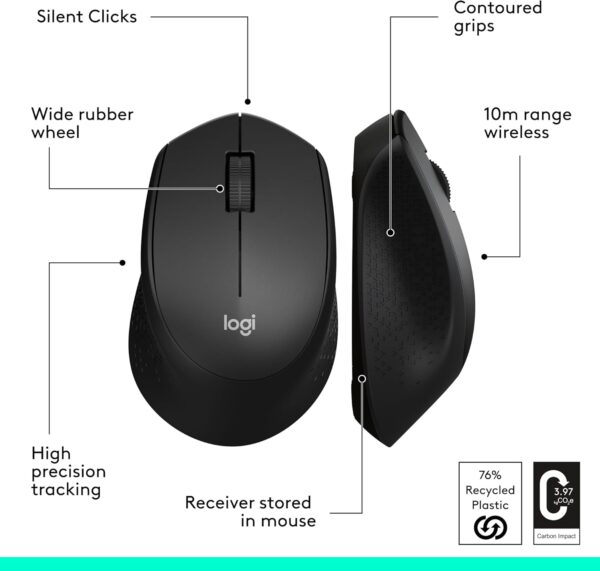 Souris sans fil Logitech M330 Silent — (Nano USB, 1000 ppp, clics silencieux)