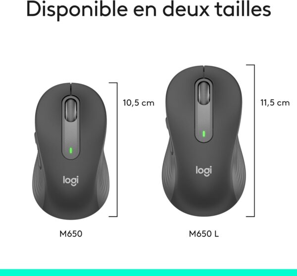 Souris sans fil  Logitech Signature M650 L — pour gaucher, Graphite (Taille L)