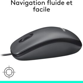 Souris USB filaire Logitech M100 —  ambidextre 3 boutons, 1000 PPP — Gris – Image 4