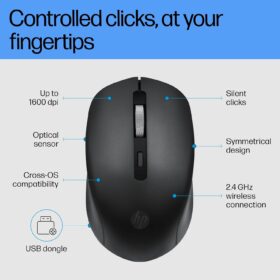 HP S1000 Plus — Souris sans fil 1600 DPI (7YA12PA) — Noire – Image 3