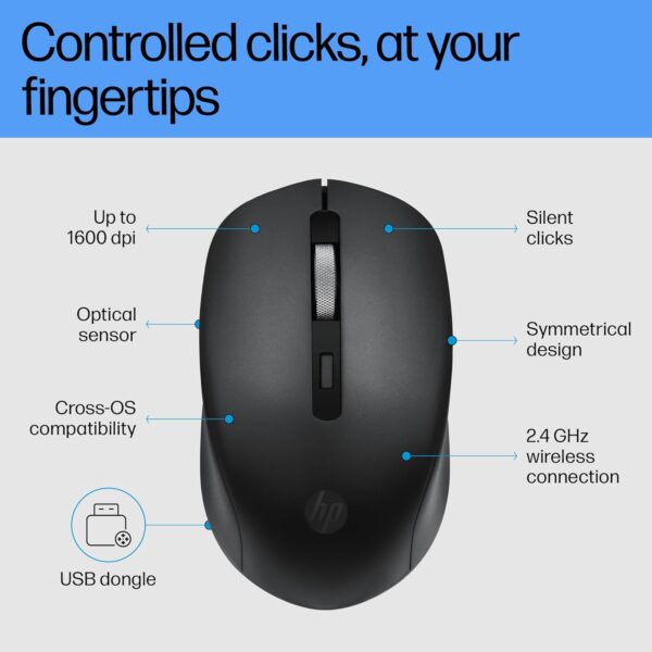 HP S1000 Plus — Souris sans fil 1600 DPI (7YA12PA) — Noire