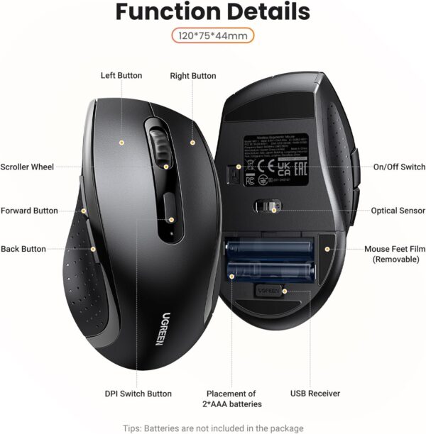 Souris sans fil  UGREEN M511 — Bluetooth & 2.4GHz, 4000 DPI (silencieuse, ergonomique)