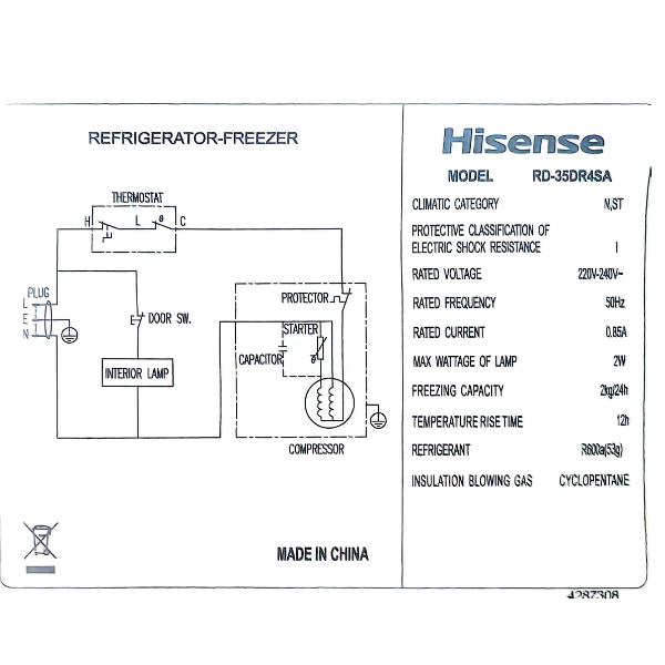 Réfrigérateur 2-portes Hisense RD-35DR4SA - 240L