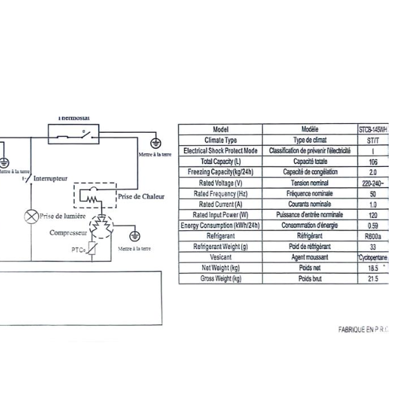 Réfrigérateur combiné Smart Technology STCB145WH 106L -2tiroirs (congélateur bas)