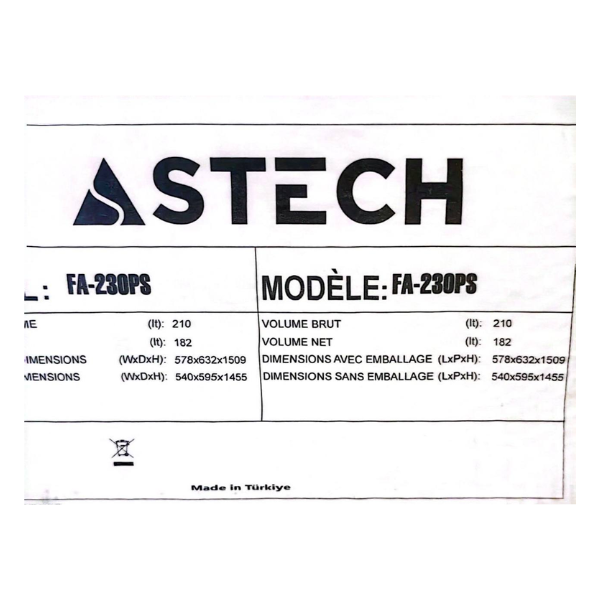 Congélateur vertical Astech FA-230PS - 182 L - A -6 Tiroirs
