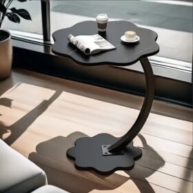 Table d'appoint pétale moderne — cadre métallique (noir / marron) – Image 5