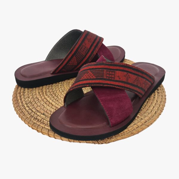 Sandales homme en cuir & pagne tissé — rouge (Pointures 42‑43)