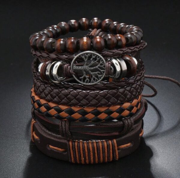 Lot de 6 bracelets homme marron - motif Arbre de Vie en PU tressé