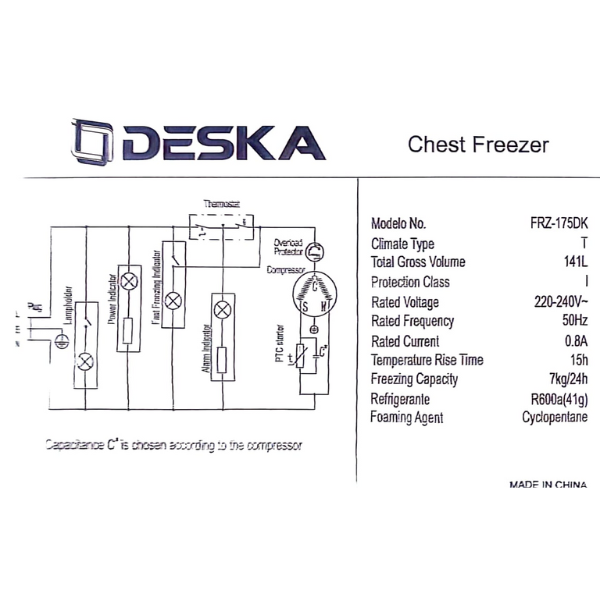 Congélateur horizontal DESKA FRZ-175DK -141L