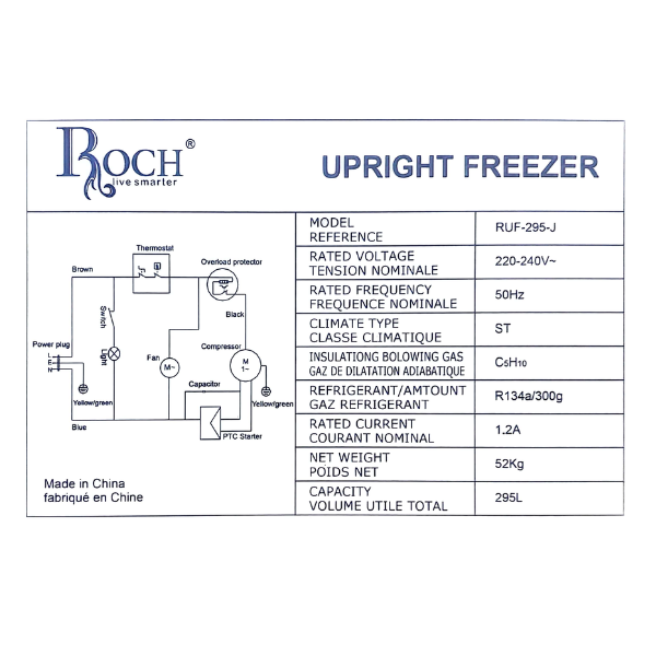 Congélateur vertical Roch RUF295J - 200L ( 8 Tiroirs- Plaque aluminium ) Congélateur vertical Roch RUF295J - 200L ( 8 Tiroirs- Plaque aluminium )