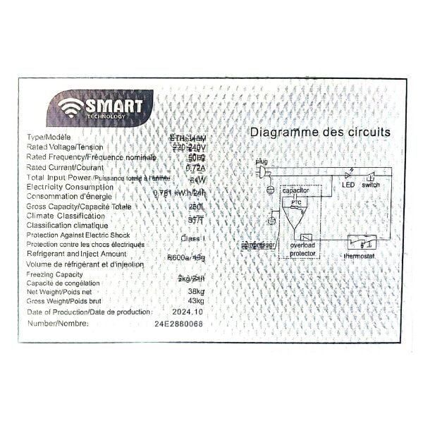 Réfrigérateur SMART TECHNOLOGY STR 345M- 250L