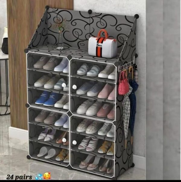 Meuble de rangement chaussures modulable — env. 24 paires (PP + armature acier) Meuble de rangement chaussures modulable — env. 24 paires (PP + armature acier)