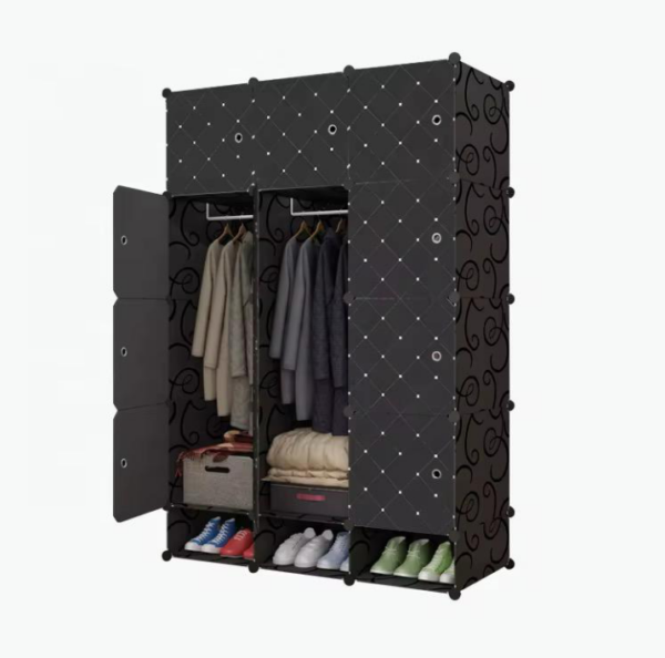 Armoire de rangement modulable 3 battants — plastique (PP/ABS) noir Armoire de rangement modulable 3 battants — plastique (PP/ABS) noir