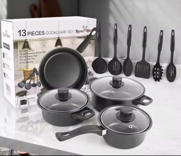 Batterie de cuisine 13 pièces antiadhésive — poêles et casseroles Batterie de cuisine 13 pièces antiadhésive — poêles et casseroles