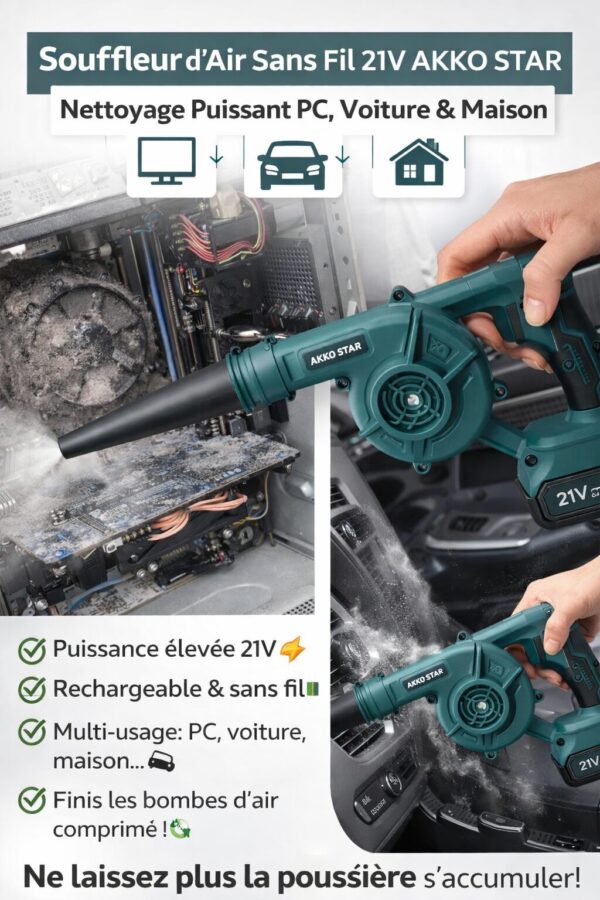 Souffleur d'air sans fil rechargeable — 22500 RPM, nettoyeur portable pour maison et voiture