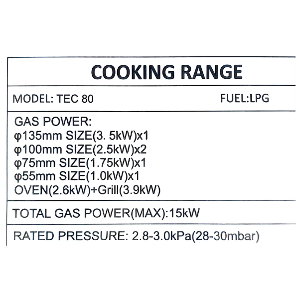 Cuisinière à gaz Tecnolux TEC-80-80x60 5 feux