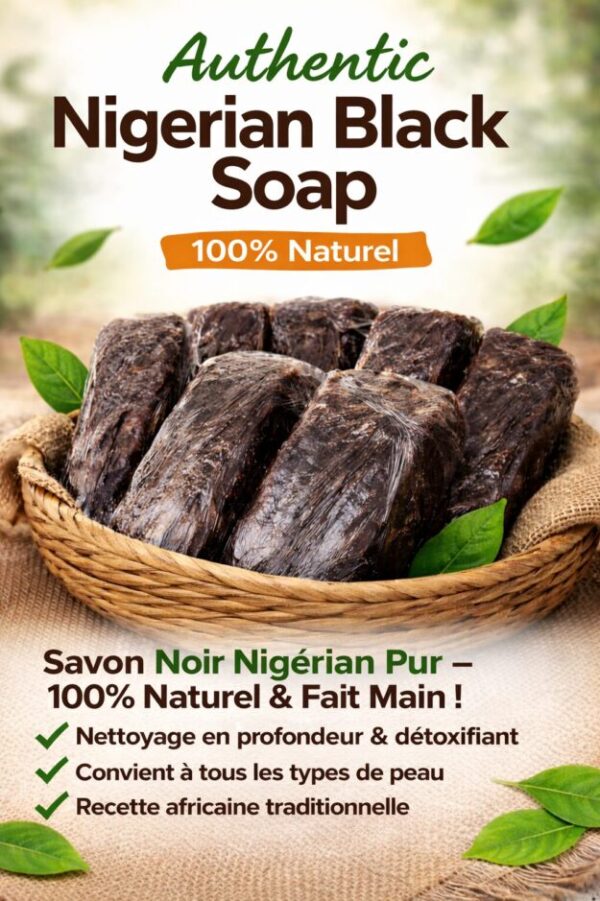 Savon noir nigérian 100% naturel – Fait main 1KG (Visage & Corps)
