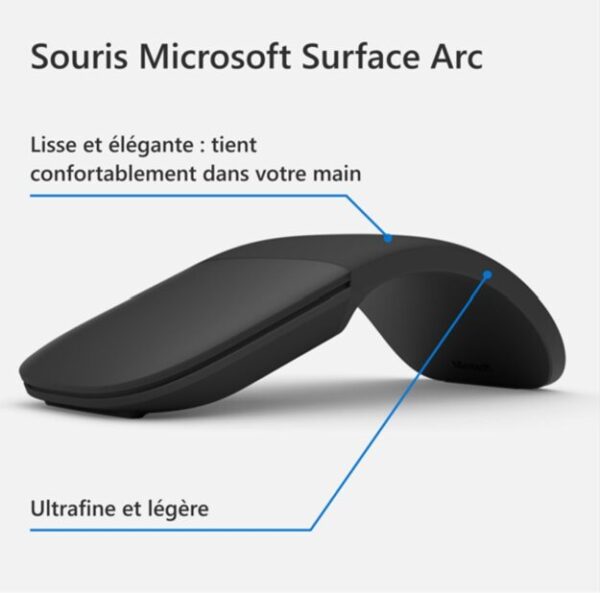 Souris Bluetooth Microsoft Arc Mouse —  noire ultra‑fine et ergonomique