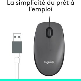 Souris USB filaire Logitech M100 —  ambidextre 3 boutons, 1000 PPP — Gris