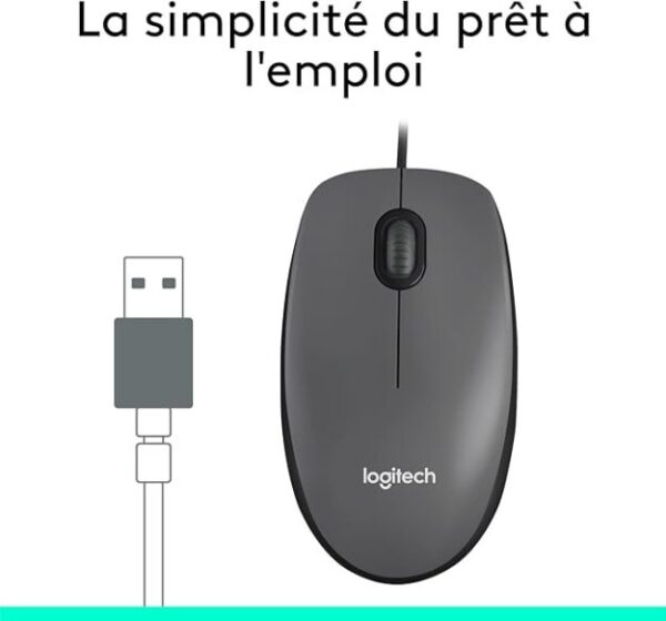 Souris USB filaire Logitech M100 —  ambidextre 3 boutons, 1000 PPP — Gris