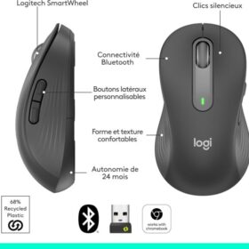 Souris sans fil  Logitech Signature M650 L — pour gaucher, Graphite (Taille L)