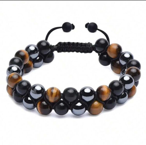 Bracelet 3 pierres — Œil de tigre, Obsidienne & Hématite (perles 8 mm) — Ajustable, Unisexe
