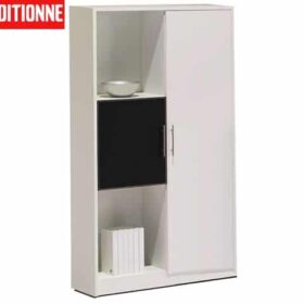 MEUBLE RANGEMENT HT 1P BOIS SSO44 100*52*180 PU NOIR/BLAN