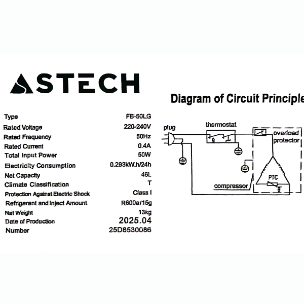 Réfrigérateur mini bar Astech FB-50 - 46 L