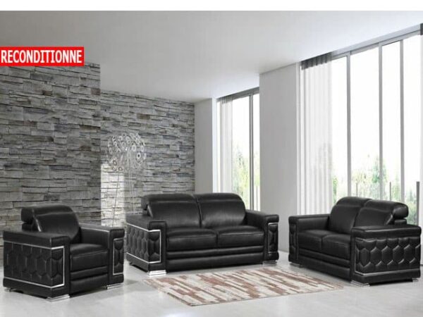 Salon Cuir 6 Places S-692 Noir A90 Reconditionné – Salon Cuir Élégant et Confort Premium