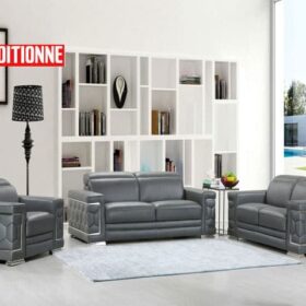 Salon Cuir 6 Places S-692 Noir A90 Reconditionné – Salon Cuir Élégant et Confort Premium