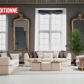 Salon 9 places en tissu Diamond ((Beige Et Marron) Reconditionn&eacute; )