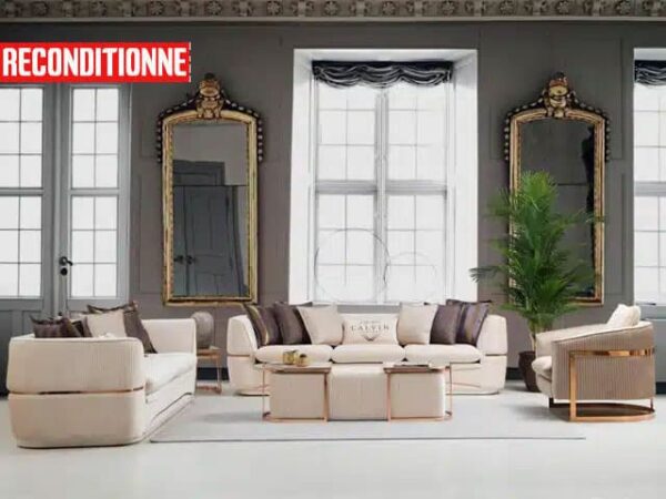 Salon 9 places en tissu Diamond ((Beige Et Marron) Reconditionné )