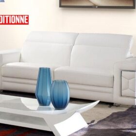 Salon Cuir- LD-535- 5 Places (Couleur: Grise/Blanche- Reconditionné )