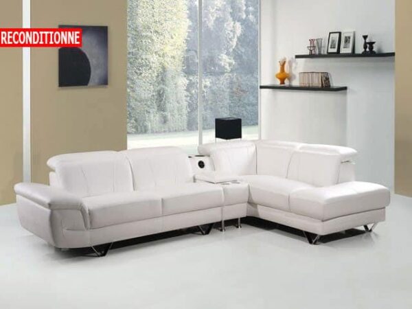 Salon Cuir- LD-535- 5 Places (Couleur: Grise/Blanche- Reconditionné )