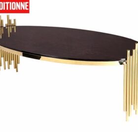 TABLE BASSE REF TD-3  EN VERRE NOIR /DOREE RECONDITIONNEE