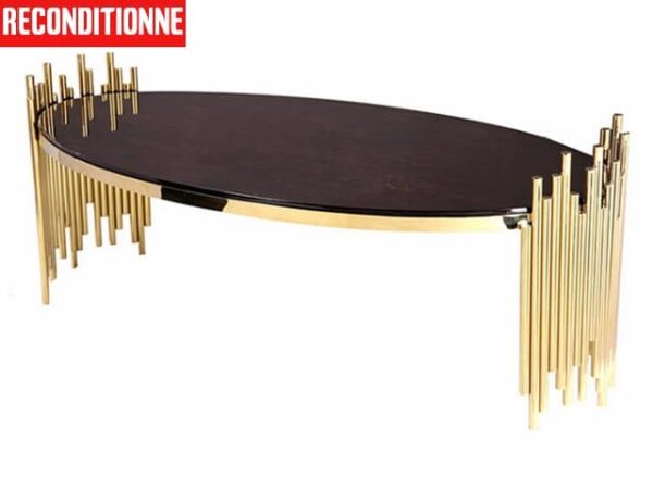 TABLE BASSE REF TD-3  EN VERRE NOIR /DOREE RECONDITIONNEE