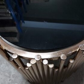 TABLE BASSE REF TD-3 120X60X4 EN VERRE NOIR /DOREE RECONDITIONNEE