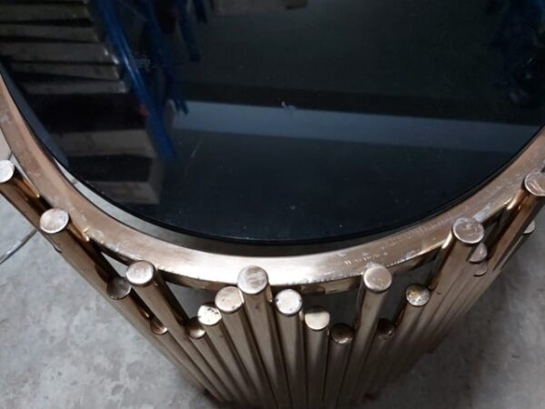 TABLE BASSE REF TD-3  EN VERRE NOIR /DOREE RECONDITIONNEE