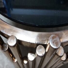 TABLE BASSE REF TD-3 120X60X4 EN VERRE NOIR /DOREE RECONDITIONNEE