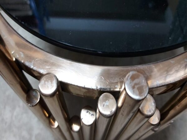 TABLE BASSE REF TD-3  EN VERRE NOIR /DOREE RECONDITIONNEE