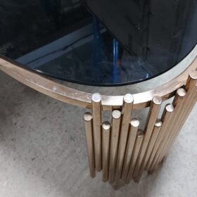 TABLE BASSE REF TD-3 120X60X4 EN VERRE NOIR /DOREE RECONDITIONNEE