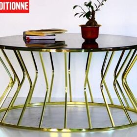 Table basse Sandy 120005 couleur noir dorée 90×45×90 reconditionnée
