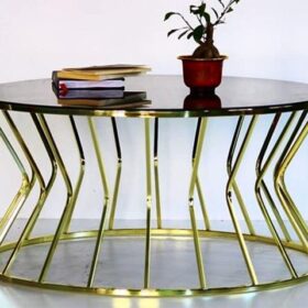 TABLE BASSE SANDY 120005 COULEUR NOIR DOREE 90X45X90 RECONDI