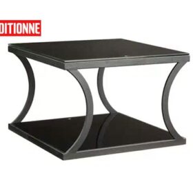 Table d’angle en verre noir reconditionnée-HYF04-0606