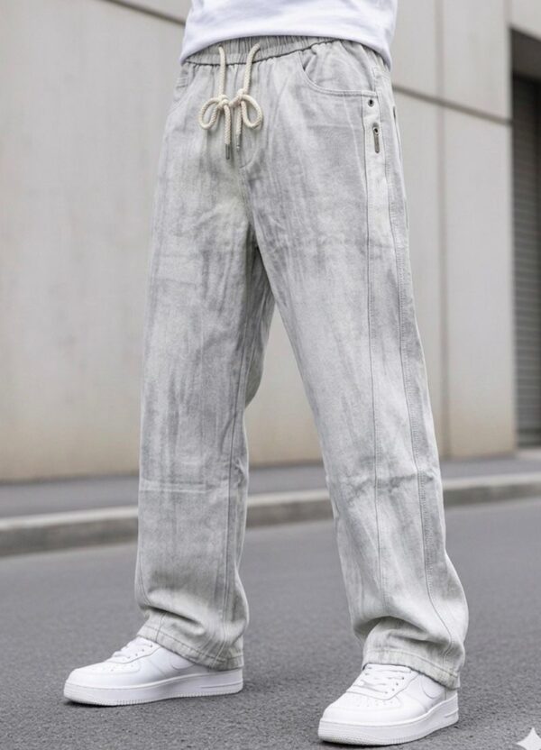 Pantalon homme jambe large en coton — Gris (XL, XXL, XXXL)