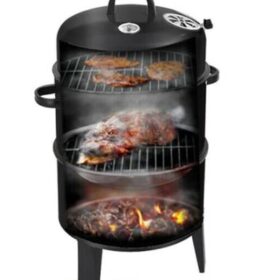 Barbecue au charbon portable — métal, roulettes (Rouge / Noir)