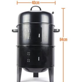 Fumoir 3-en-1 (Ø40 cm, H84 cm) – Barbecue charbon avec thermomètre et bacs émaillés – Image 2