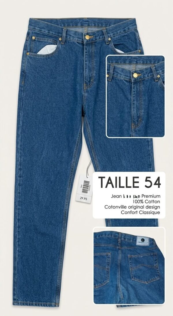Jean femme Cotonville — Coupe droite taille haute • Taille 54 (Bleu denim, 100% coton)